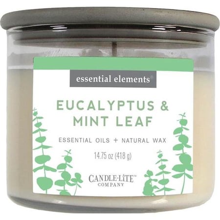 Candlelite Candle Lite 251066 14.75 oz Eucalyptus & Mint Leaf 3-Wick Jar Candle with Gray Wood Lid 251066
